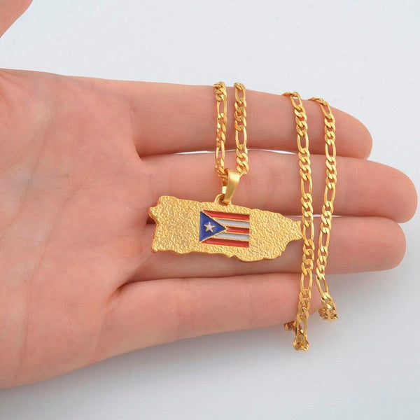 Puerto Rico Flag Map Necklace