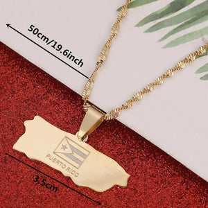 Puerto Rico Flag Map Necklace