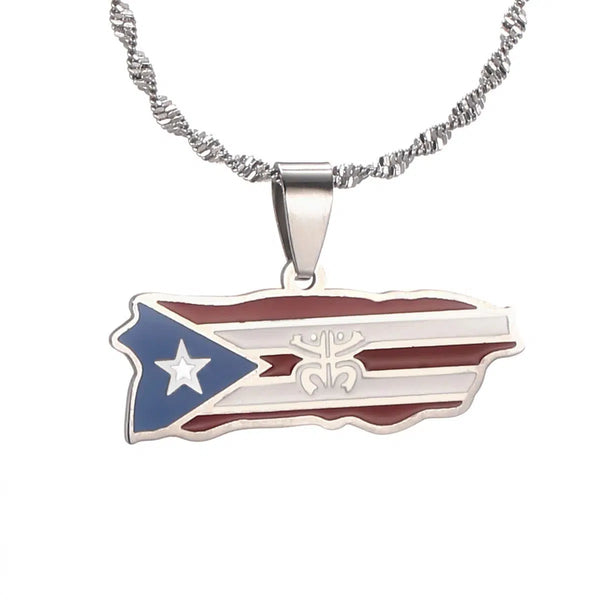 Puerto Rico Flag Map Necklace