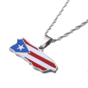 Puerto Rico Flag Map Necklace