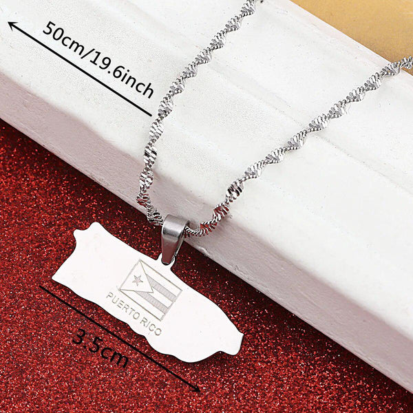 Puerto Rico Flag Map Necklace