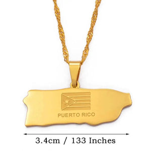 Puerto Rico Flag Map Necklace