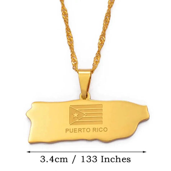Puerto Rico Flag Map Necklace