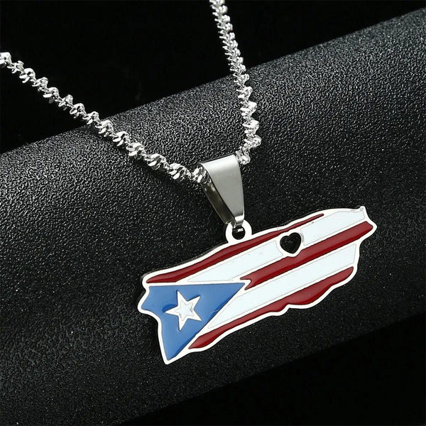 Puerto Rico Flag Map Necklace