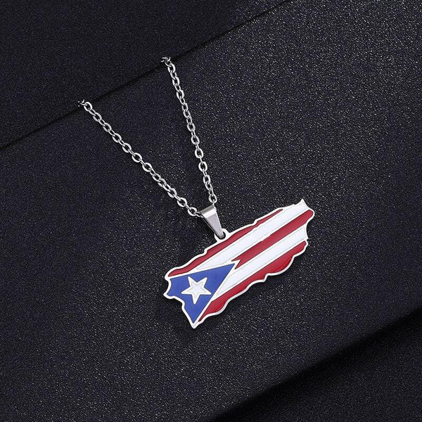 Puerto Rico Flag Map Necklace