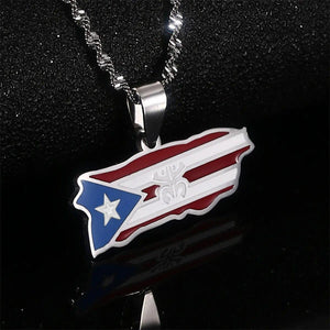 Puerto Rico Flag Map Necklace