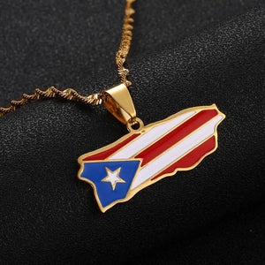 Puerto Rico Flag Map Necklace