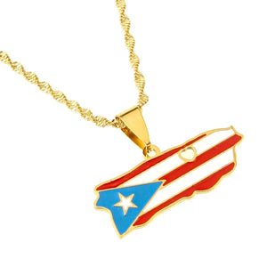 Puerto Rico Flag Map Necklace