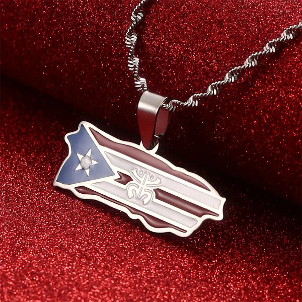 Puerto Rico Flag Map Necklace