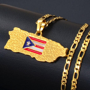 Puerto Rico Flag Map Necklace