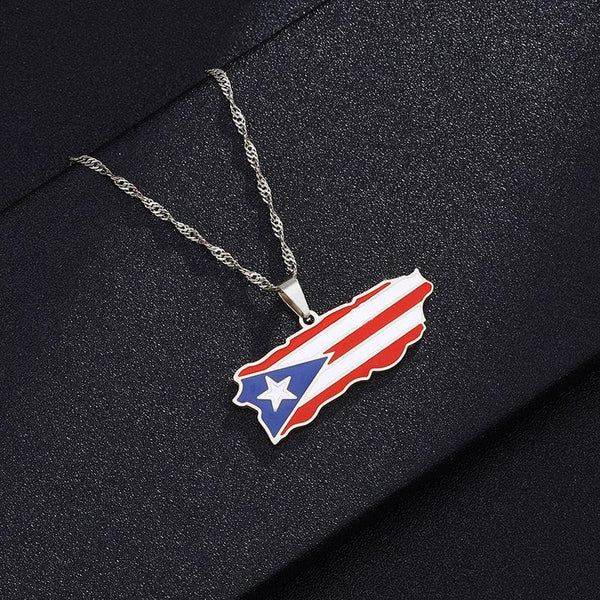 Puerto Rico Flag Map Necklace