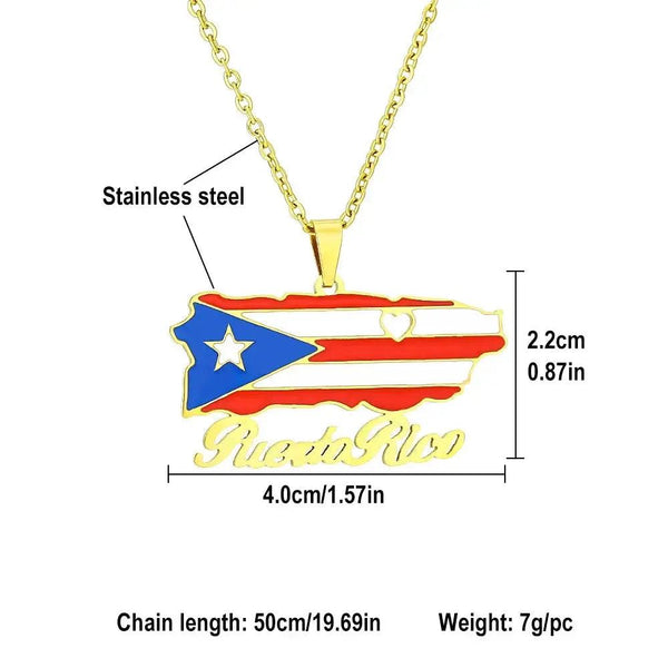 Puerto Rico Flag Map Necklace