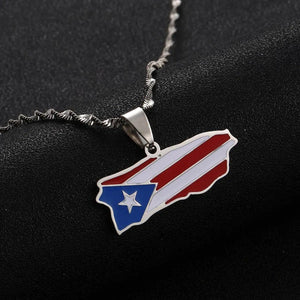 Puerto Rico Flag Map Necklace