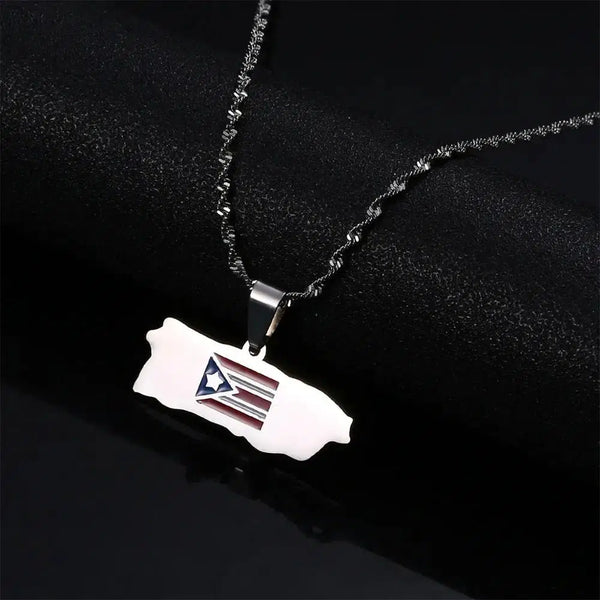 Puerto Rico Flag Map Necklace