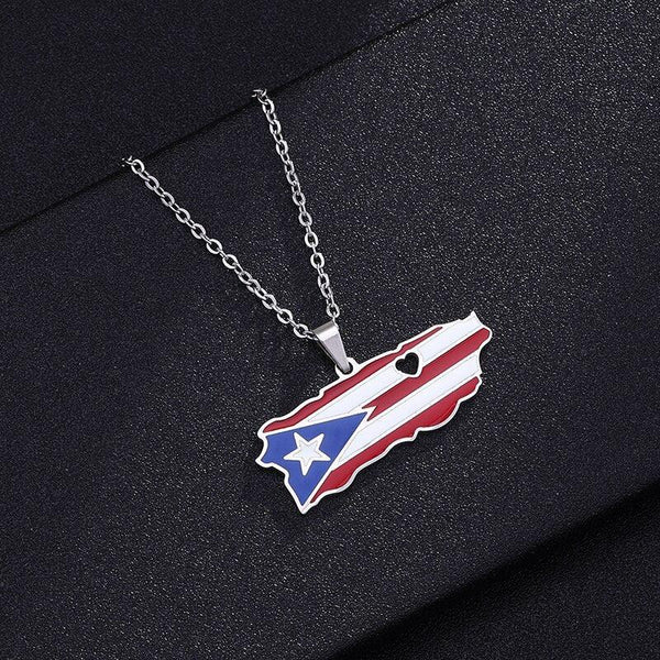 Puerto Rico Flag Map Necklace