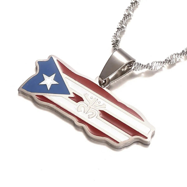 Puerto Rico Flag Map Necklace