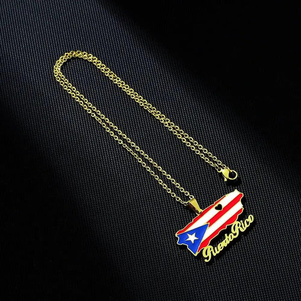 Puerto Rico Flag Map Necklace