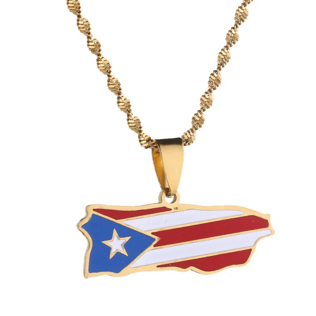 Puerto Rico Flag Map Necklace