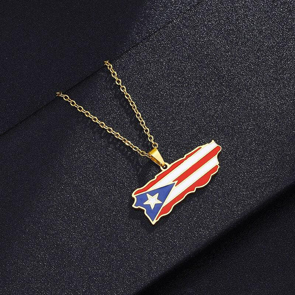 Puerto Rico Flag Map Necklace