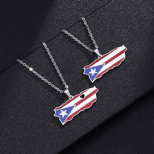 Puerto Rico Flag Map Necklace