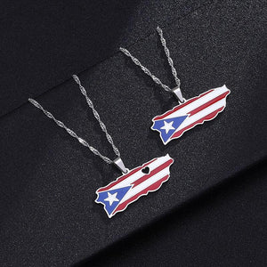 Puerto Rico Flag Map Necklace