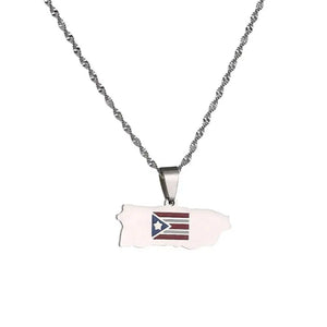 Puerto Rico Flag Map Necklace