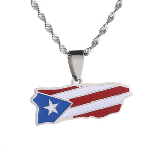 Puerto Rico Flag Map Necklace