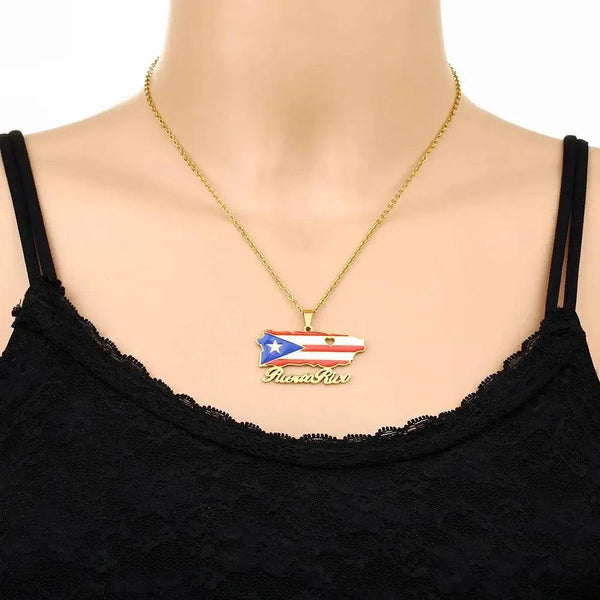 Puerto Rico Flag Map Necklace
