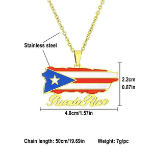 Puerto Rico Flag Map Necklace