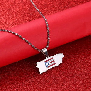 Puerto Rico Flag Map Necklace