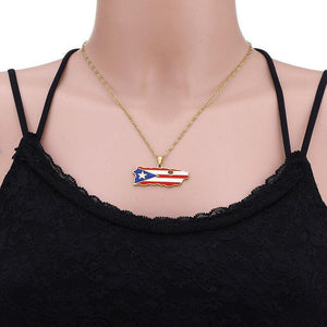 Puerto Rico Flag Map Necklace