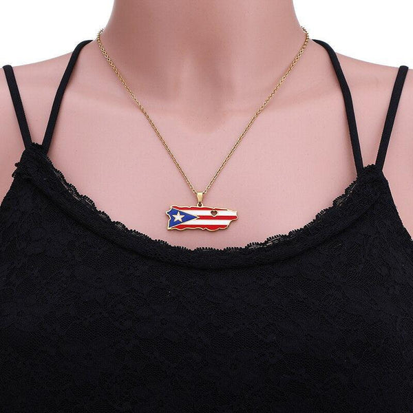 Puerto Rico Flag Map Necklace