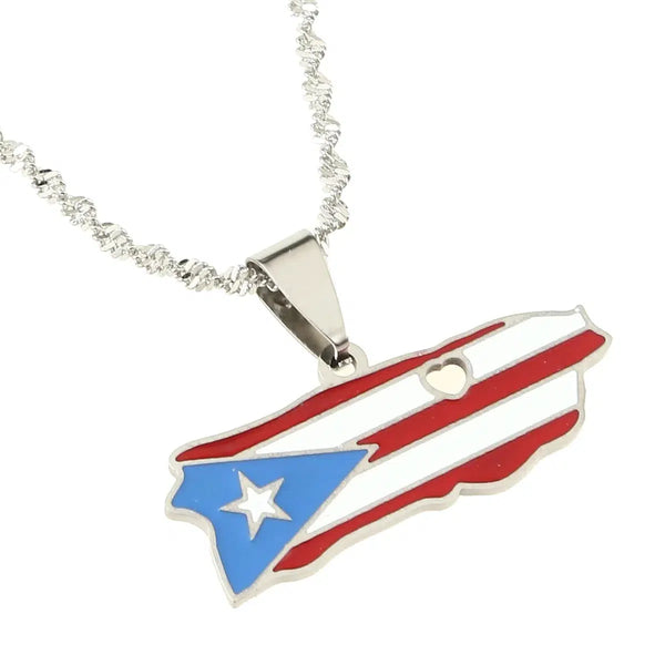 Puerto Rico Flag Map Necklace