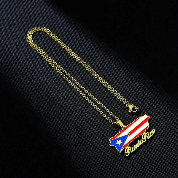 Puerto Rico Flag Map Necklace