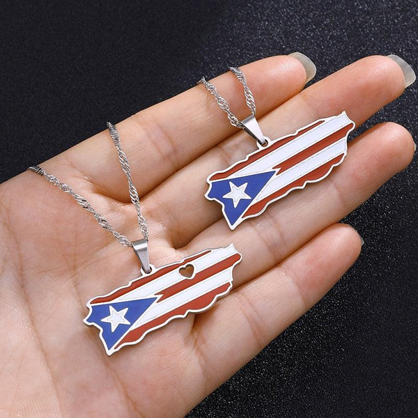 Puerto Rico Flag Map Necklace