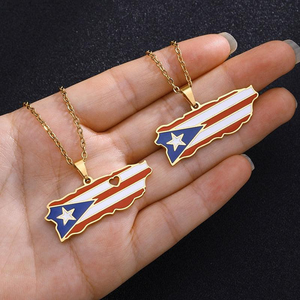 Puerto Rico Flag Map Necklace