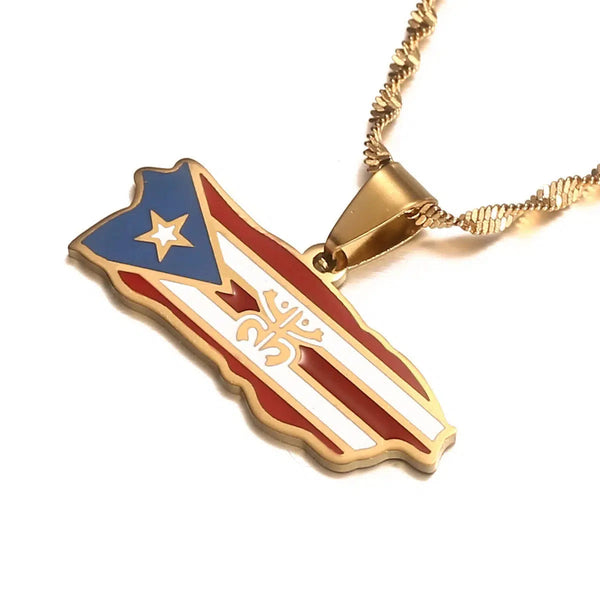 Puerto Rico Flag Map Necklace