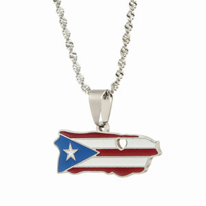 Puerto Rico Flag Map Necklace