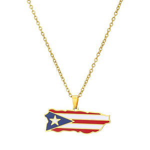 Puerto Rico Flag Map Necklace