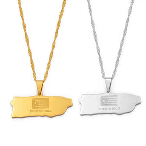 Puerto Rico Flag Map Necklace