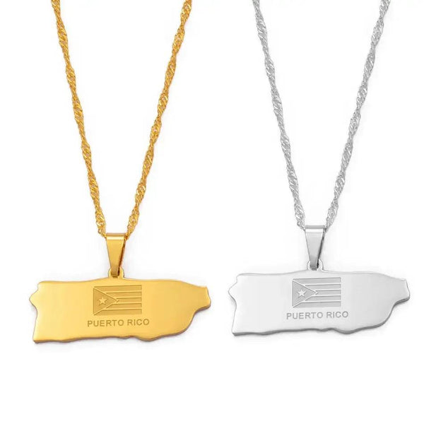 Puerto Rico Flag Map Necklace