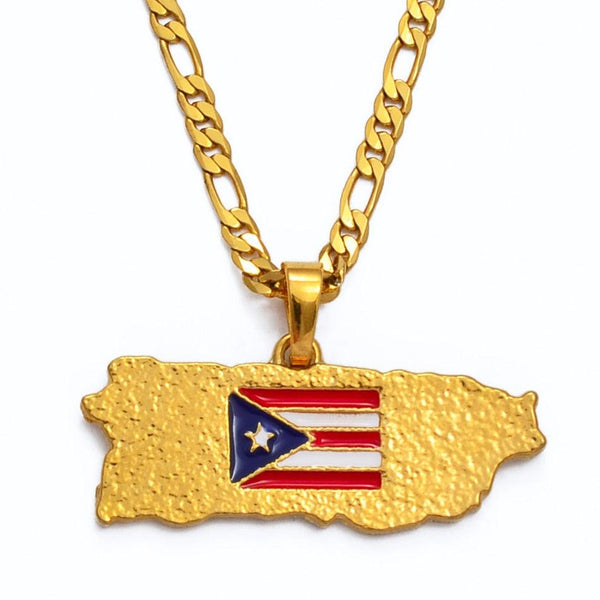 Puerto Rico Flag Map Necklace