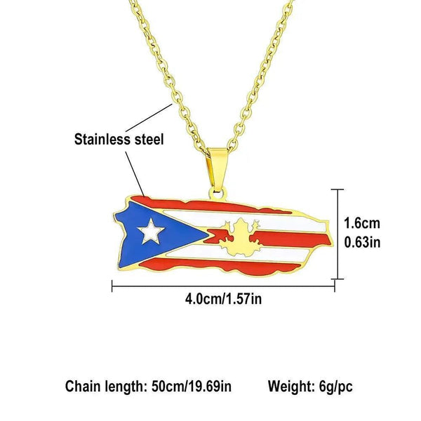 Puerto Rico Flag Map Necklace