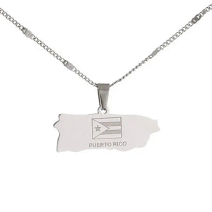 Puerto Rico Flag Map Necklace