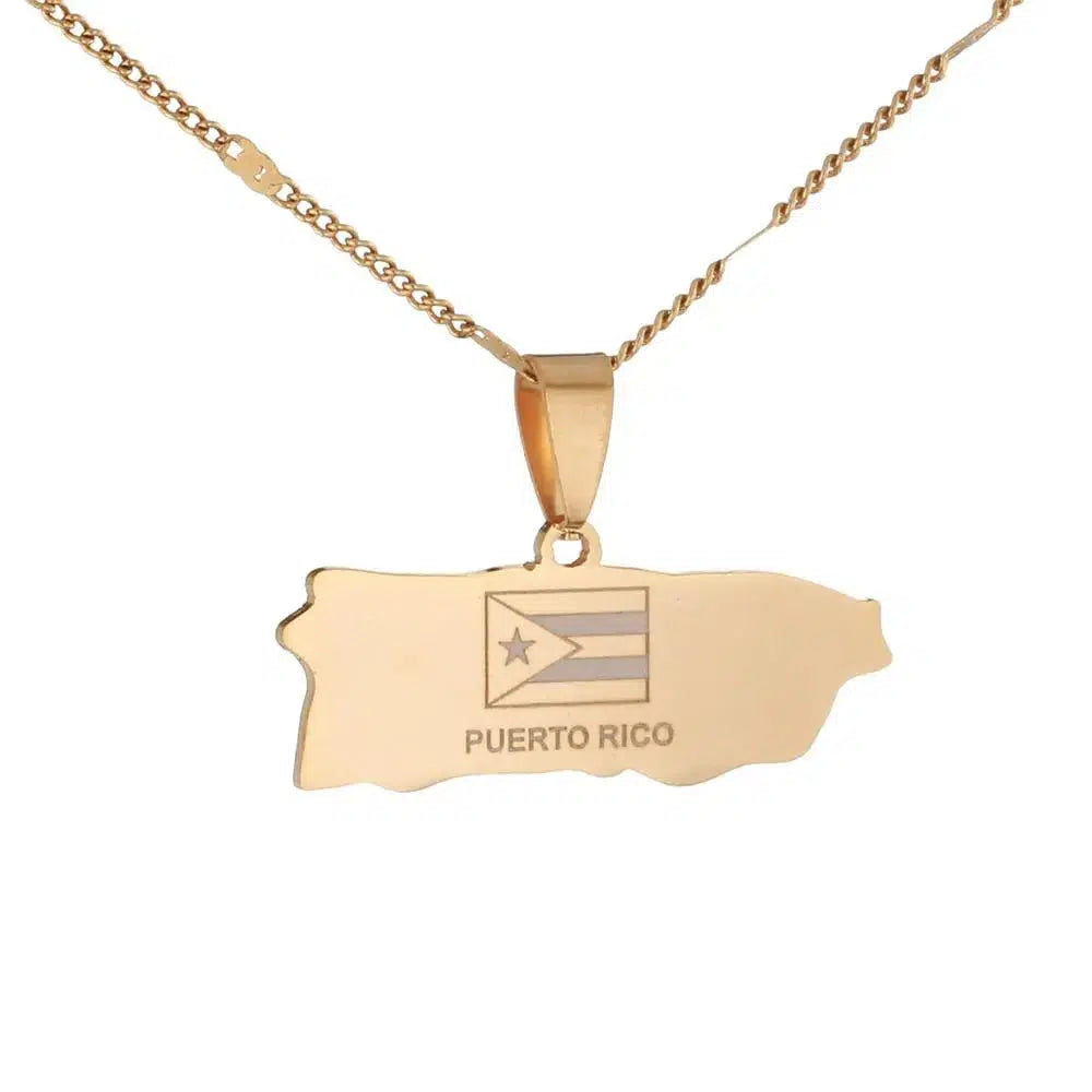 Puerto Rico Flag Map Necklace