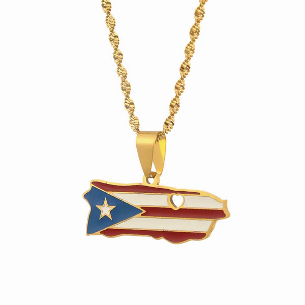 Puerto Rico Flag Map Necklace