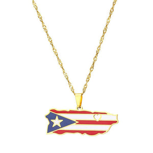 Puerto Rico Flag Map Necklace