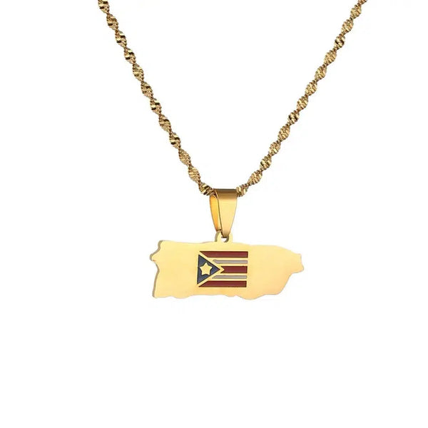 Puerto Rico Flag Map Necklace