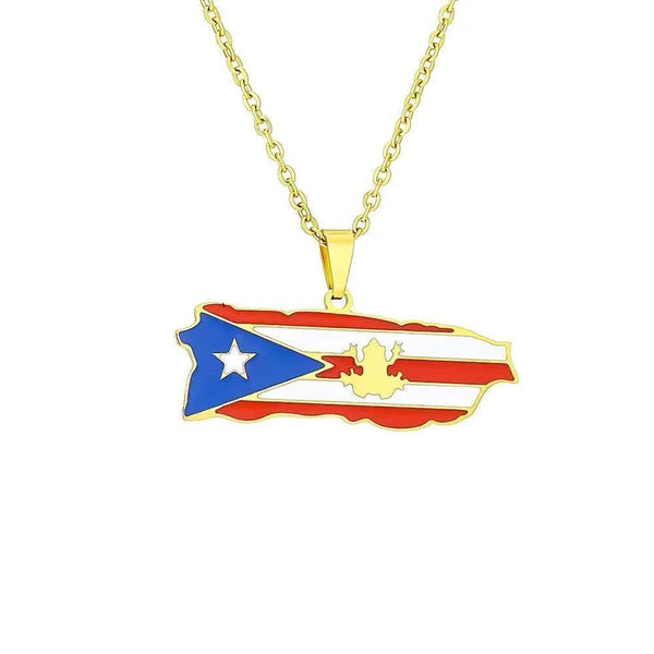 Puerto Rico Flag Map Necklace