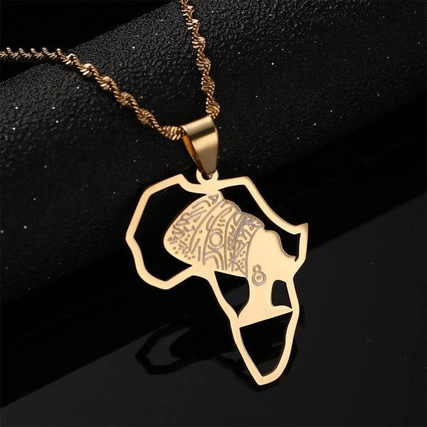 Queen Nefertiti & Africa Map Necklace